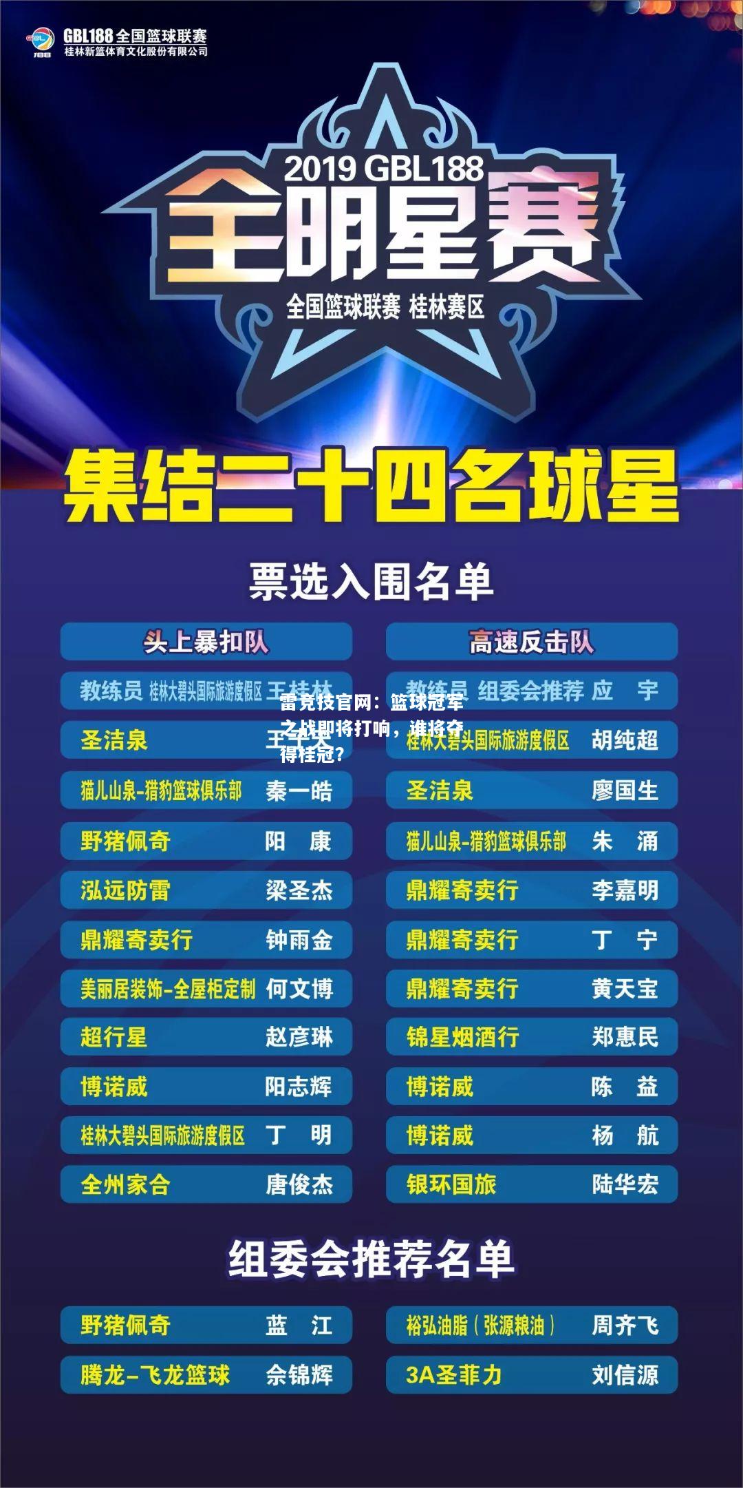 雷竞技官网：篮球冠军之战即将打响，谁将夺得桂冠？